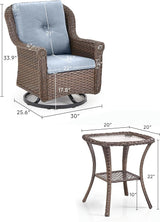 3 Piece Patio Swivel Chairs and Side Table Set - High Back Outdoor Brown Wicker Rattan Rocking Glider with Thick - Photo 3