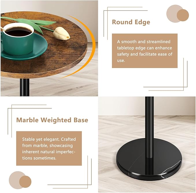 OYEAL Drink Side Table Small Round Cocktail Table for Patio Outdoor Pedestal Side Table Coffee Table with Black Marble - Photo 3