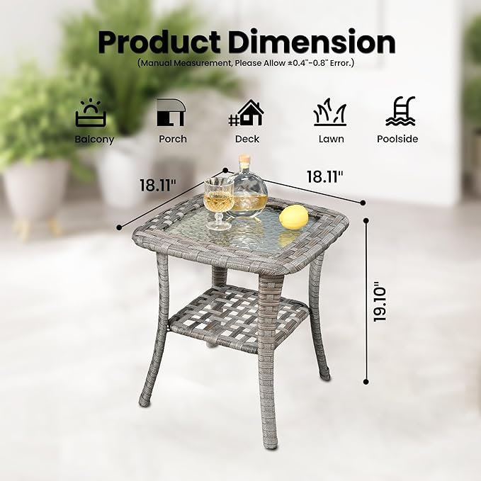 ovios Outdoor Side Table with Tempered Glass Top - Photo 3