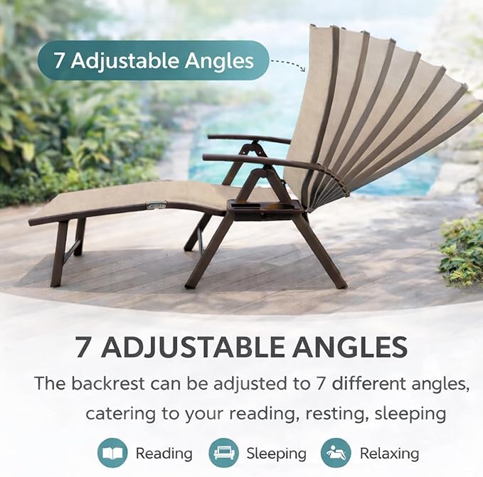 Kozyard Aluminum Outdoor Chaise Lounge Chair, Adjustable Reclining Patio Lounge with Drink Holder - Photo 6