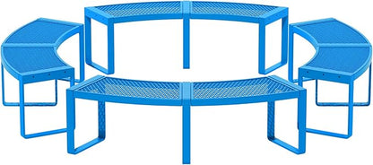 4 Pack Outdoor Curved Bench, Heavy Duty Metal Park Bench for Outside, Backless Loveseat, Thermoplastic-Coated, Weatherproof Commercial-Grade 2-Person Seating for Park, Patio, Garden, Deck, Beach,Blue