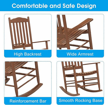 D&F Design Outdoor Rocking Rocker, Wood Rocking Chair with High Back and Curved Seat, UV Treated (Brown), Outdoor and Indoor use