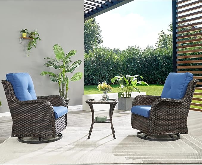 HUMMUH Patio Wicker Side Table Outdoor, Rattan End Table Glass Top Coffee Table with Storage Brown - Photo 7