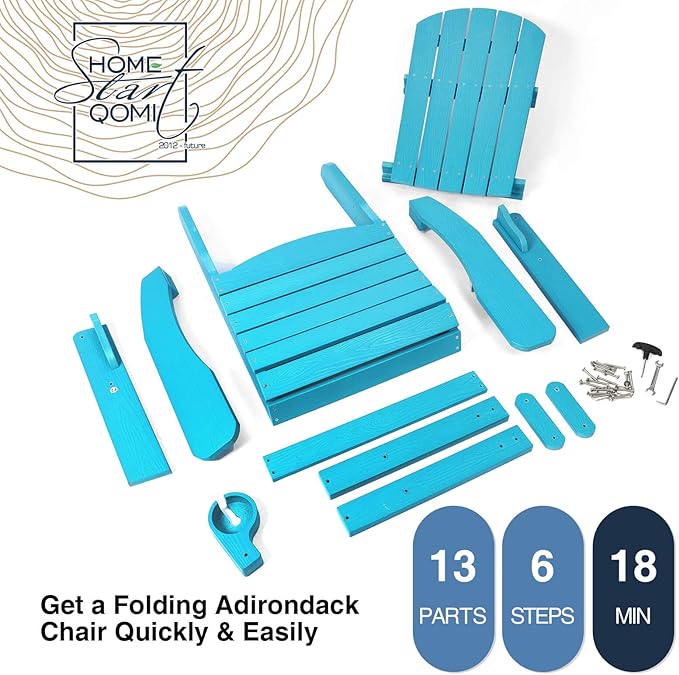 Folding Adirondack Chairs Set of 2, All Weather Resistant Plastic Chairs with Cup Holder, Fold or Unfold Easily in 1 Second, Outdoor Chairs for Patio, Garden, Backyard Deck, Lawn Fire Pit(Lake Blue)