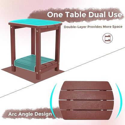 Adirondack Square Outdoor Side Table,2-Tier Storage Patio Side Table, HDPE End Tables for Backyard Pool Porch Garden Lawn (Red)