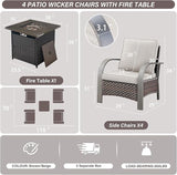 Belord 5 Piece Patio Furniture Set with Fire Pit Table - Outdoor Conversation Set with Propane Fire Pit and 4 Wicker - Photo 2