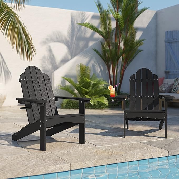 LUE BONA HDPS Adirondack Chairs Set of 4, Long-Lasting All-Season Outdoor Patio Chairs, Hidden Cup Holder, 350 LBS - Photo 7