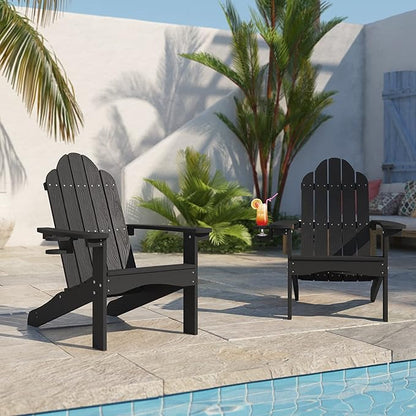 LUE BONA HDPS Adirondack Chairs, 1 Chair, Long-Lasting All-Season Outdoor Patio, Hidden Cup Holder, 350 LBS, Black