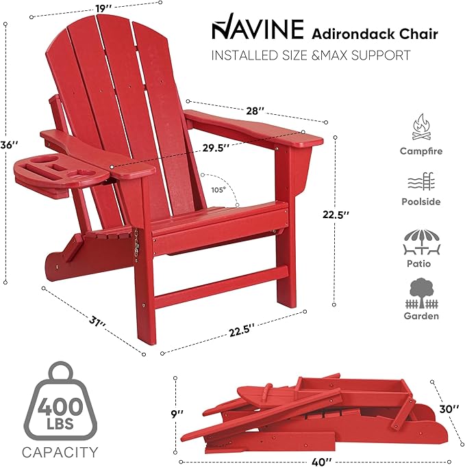 Adirondack Chair Set of 8, HDPE Folding Adirondack Chair with Multifunctional Cup Holder - Photo 3