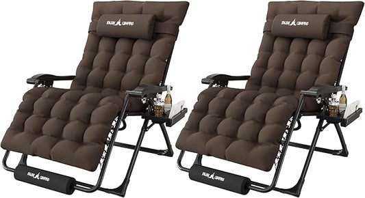 Amopatio Oversized Zero Gravity Chair, 33''W Reclining Camping Lounge Chair Upgraded Lock and Footrest, Cup Holder, Removable Cushion & Headrest Folding Patio Recliner
