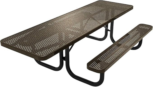 COATEDOUTDOORFURNITURE Heavy-Duty Portable ADA-Compliant Outdoor Picnic Table, Punched Steel Patio Dining Furniture Made in America (8ft Rectangular, One-Side Handicap, Textured Gold Vein)