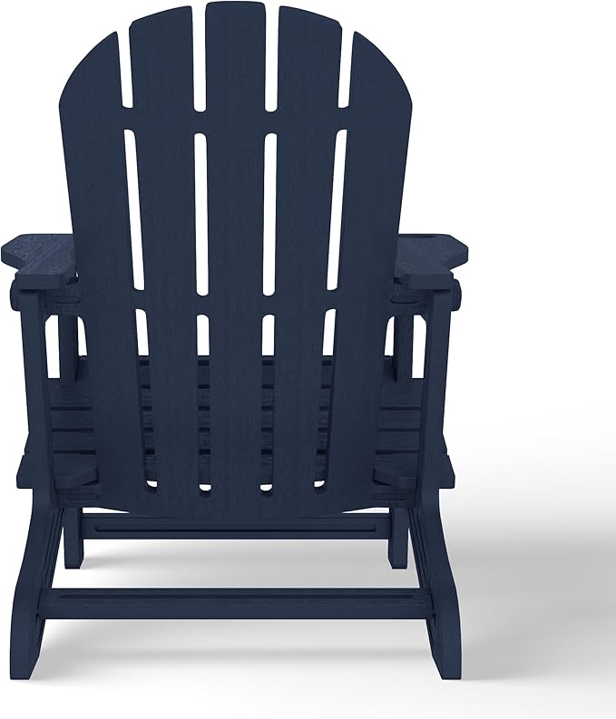 Costaelm Tool-Free Assembly Outdoor Patio HDPE Plastic Adirondack Chair with Cup Holder, Navy Blue