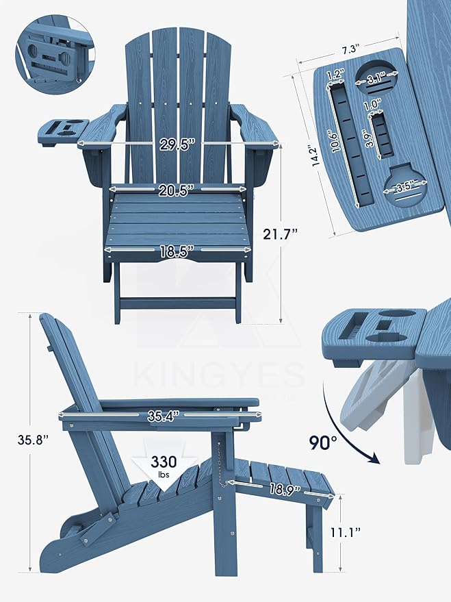 KINGYES Adjustable Folding Adirondack Chair with Footrest & 4-in-1 Multi-Functional Armrest Organizer - Photo 3
