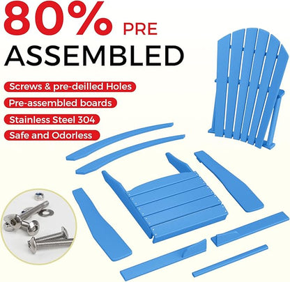 Costaelm Outdoor Adirondack Chair, All Weather Resistant Lawn Chairs Balcony Chair and Fire Pit Chairs, Deck Chairs Outdoor Porch Rocking Chair High Back HDPE Poly Lumber, Pacific Blue