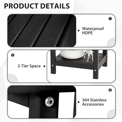 Sundale Outdoor 18" Small Side Table, Patio HDPE All Weather Small Adirondack End Table Water Resistant 2 Tier Rectangular Outside Table for Pool, Garden, Beach, Black