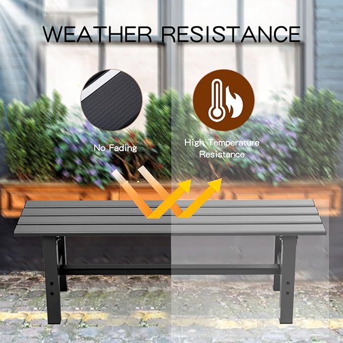 TECSPACE 47 Inches Aluminum Outdoor Weatherproof Bench Backless, 330 LBS Bearing Capacity Garden Porch Bench, Black