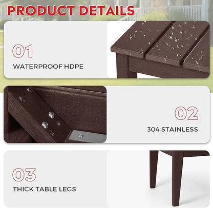 Costaelm Adirondack Outdoor Coffee Table, HDPE Drink Table Weather Resistant, Patio Porch Accent Balcony Table Outdoor End Table for Pool, Seaside, Backyard, Dark Brown