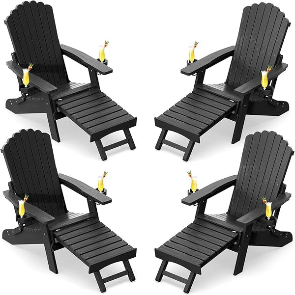 ZHUSI Folding Adirondack Chairs Set of 4 with Retractable Ottoman, Adjustable Adirondack Chair with 2 Cup Holders - Photo 1