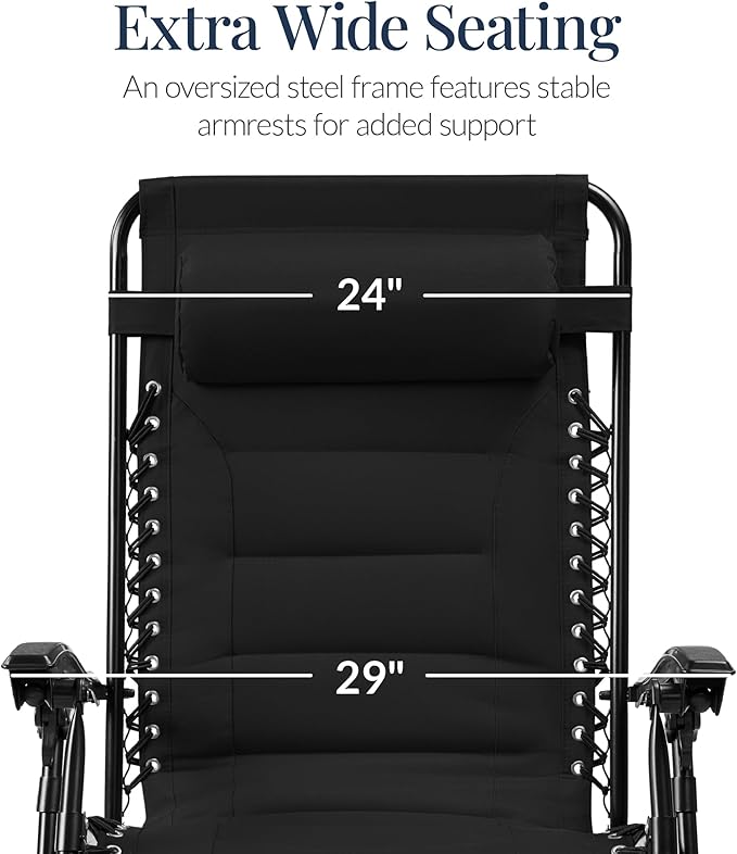 Best Choice Products Oversized Padded Zero Gravity Chair, Folding Outdoor Patio Recliner - Photo 3