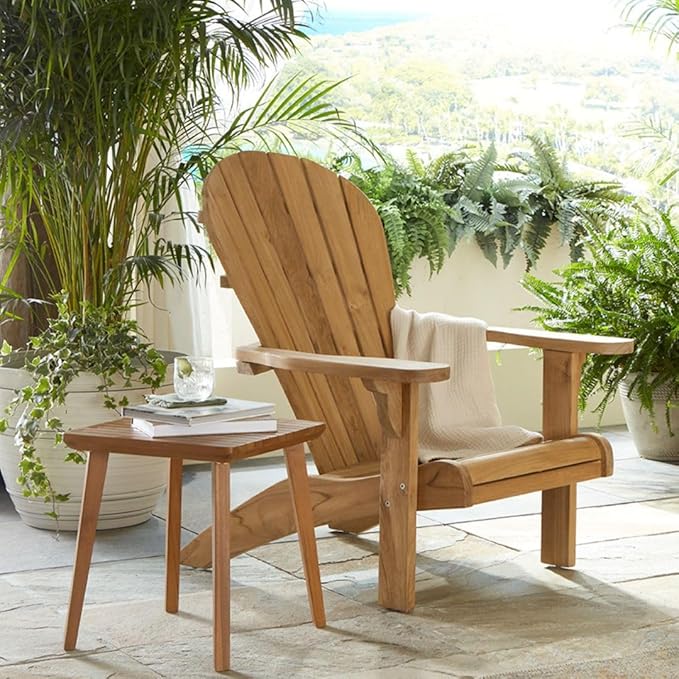 Touchstone Teak Adirondack Chair, Ergonomic Outdoor Patio Chair, A-Grade Teak Wood, Weather-Resistant with Stainless Steel Hardware