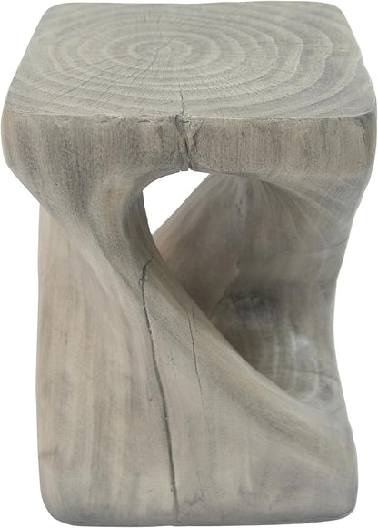 Faux Concrete Side Table Outdoor Patio Square Side Table Faux Stone End Table Small Coffee Table Faux Wood Stump Accent Tables, Garden Stool Plant Stand for Porch, Backyard Grey