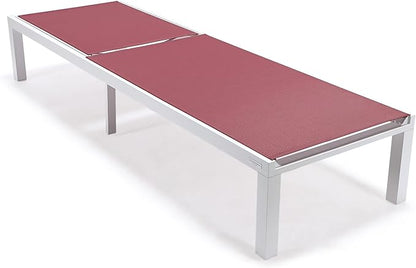 LeisureMod Marlin Aluminum Outdoor Chaise Lounge Chair - Mesh Sling Fabric Seat White Aluminum Frame Beach, Pool Lounge Chair for Modern Patio Lawn, Garden and Backyard (Burgundy)