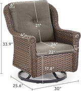 Patio Chairs Outdoor Swivel Glider - Set of 2 High Back Outside Brown Wicker Rattan Rocking Chair with Zippered Cushion - Photo 3