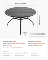 VEVOR Outdoor Patio Dining Table, 47 inch Round Metal Steel Slat Backyard Bistro Tables, with 1.5 in Umbrella Hole - Photo 3