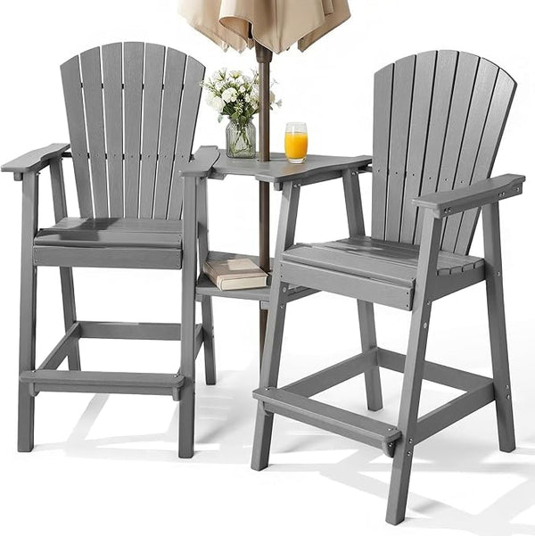 PASAMIC Tall Adirondack Chair Set of 2, All-Weather HDPE Outdoor Chairs with Removable Double Trays - Photo 1