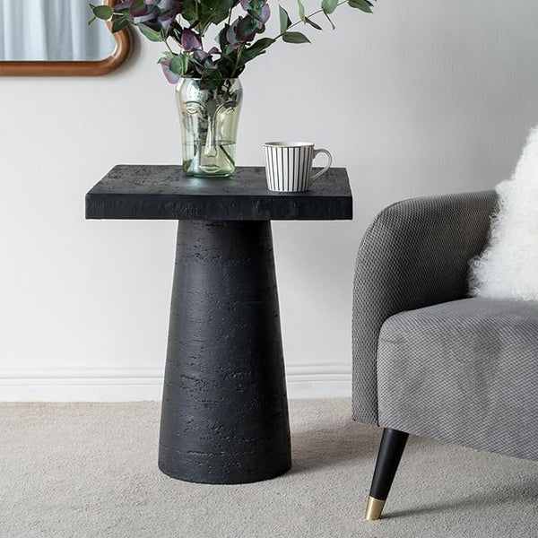 Faux Stone Side Table Square End Table Patio Small Drink Table for Small Spaces Outdoor Modern Pedestal End Tables - Photo 1