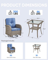 3 Pieces Patio Bistro Set Outdoor Swivel Rocker Patio Chairs with Side Table Patio Furniture for Deck Porch Garden - Photo 2