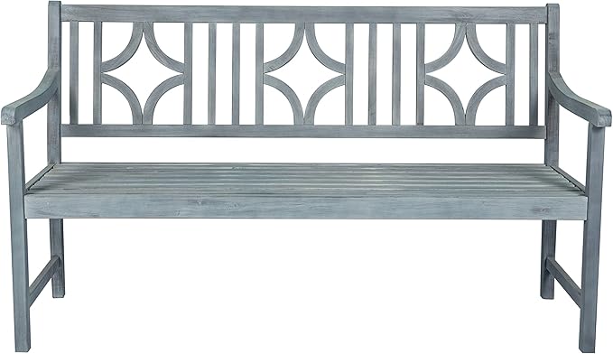 JONATHAN Y BNH100B Sloane 59.1" 3-Seat Ogee Diamond-Back 600-Lbs Support Acacia Wood Outdoor Garden Patio Bench for Garden, Lawn, Backyard, Pool, Deck, Beach, Firepit, Gray