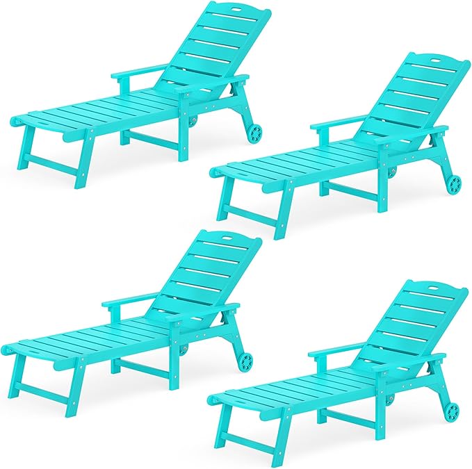 LUE BONA Outdoor Chaise Lounge Chairs Set of 4, 79'' Oversized HDPS Chaise Lounger, 5 Positions Adjustable Lounge Chairs - Photo 1