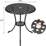 24 Inch Round Cast Aluminum Bistro Table - Outdoor Patio Coffee Table with Umbrella Hole - Photo 3