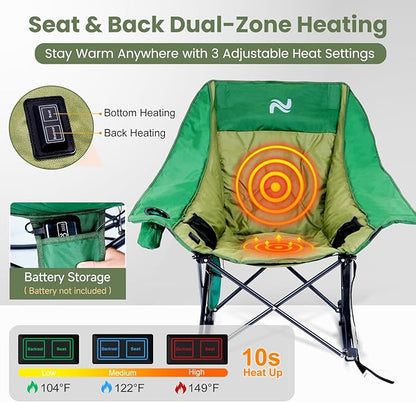 ABORON Oversized Rocking Camping Chair for Adults, Fully Padded Folding Outdoor Lawn Chair with Side Pocket, Portable Recliner Chair for Camp, Patio, Backyard, Supports 400 lbs