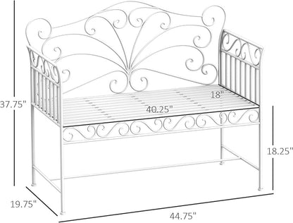 White Metal Outdoor Bench for Garden, Patio & Porch