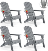 FUNBERRY Folding Adirondack Chair Set of 4, All Weather HDPE Fire Pit Chairs with Cup Holder for Outdoor - Photo 1