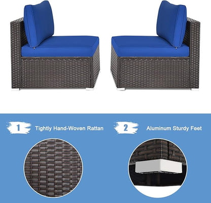 DORTALA 2 Piece Wicker Sectional Armless Chairs, Outdoor Rattan Sectional Sofa Set w/Cushions for Seat and Back, Additional Seats for Garden Balcony Patio Poolside, Navy