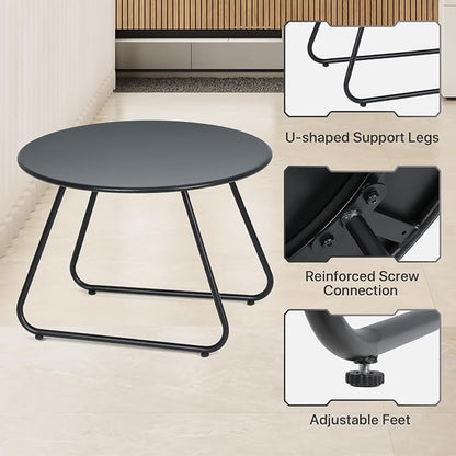 MoNiBloom Black Outdoor Patio Side Table, Weather Resistant 24" Round Steel Coffee Table for Garden Balcony Porch Backyard Lawn Deck Yard Poolside Outside