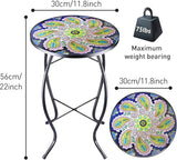 12 Inch Small Outdoor Side Table with Purple Flower, Glass Mosaic Patio Table Indoor - Photo 3