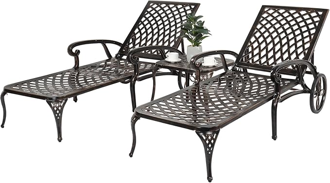 VINGLI Cast Aluminum Outdoor Chaise Lounge Chair with Wheels, Patio Chaise Lounge with 3-Position Adjustable Backrest - Photo 8