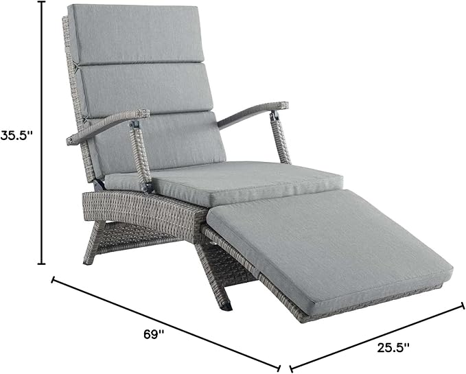 Modway Envisage Outdoor Patio Wicker Rattan Chaise Lounge in Light Gray Gray