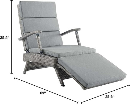 Modway Envisage Outdoor Patio Wicker Rattan Chaise Lounge in Light Gray Gray