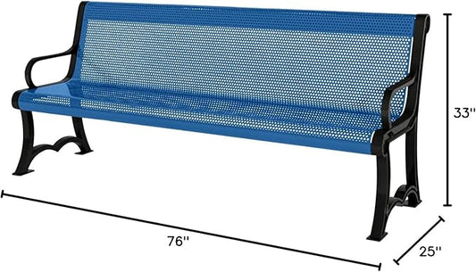 COATEDOUTDOORFURNITURE Heavy-Duty Outdoor Bench Thermoplastic Coated, Punched Steel, Commercial-Grade Garden Bench, Made in America (Portable with Back, 4 Ft, Textured Light Blue)