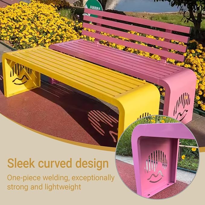 Outdoor Metal Garden Bench Galvanized Steel,Heavy-Duty Patio Benches Weatherproof with Backrest,Slatted Chair Laser engraving,1100lbs Load-Bearing,for Park Yard Deck(H,150*40*80cm/59*15.7*31.5in)