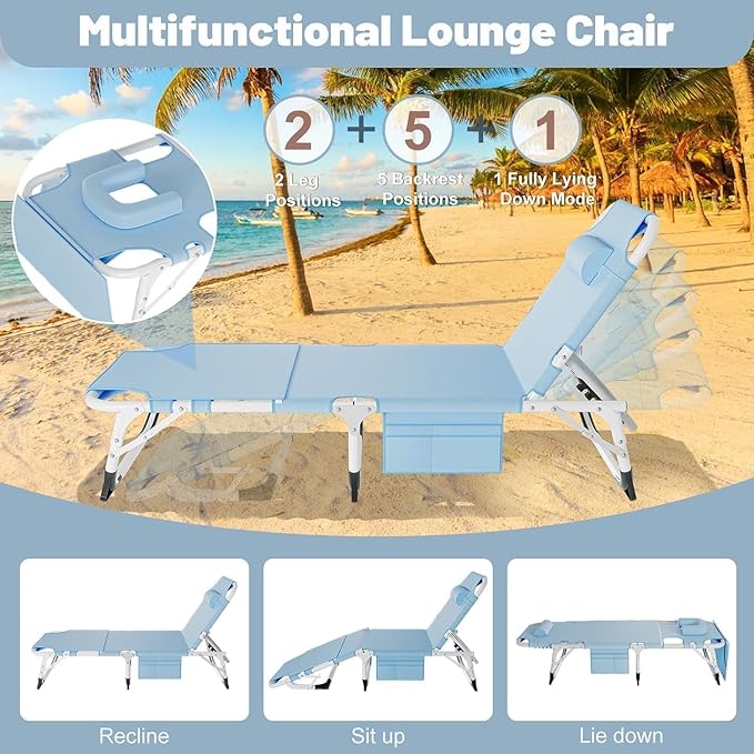Slsy Folding Lounge Chairs Outdoor, Adjustable Sleeping Cot Chair - Photo 3