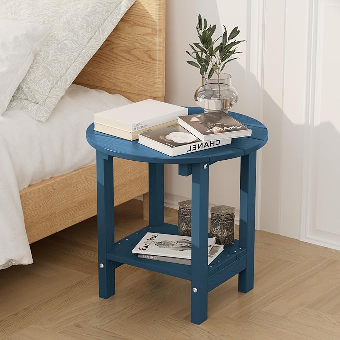 MXIMU Round Outdoor Side Table Adirondack Tables 18 Inch Chairside End Tables with Storage Shelf - Photo 5