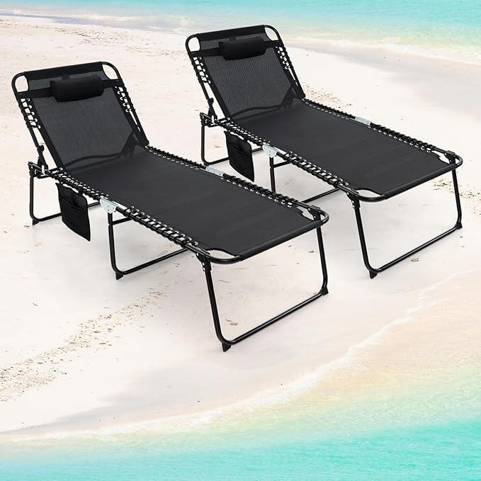 Giantex Lounge Chair Outdoor, Folding Tanning Chair with 4 Adjustable Positions, Removable Headrest, Footrest - Photo 5