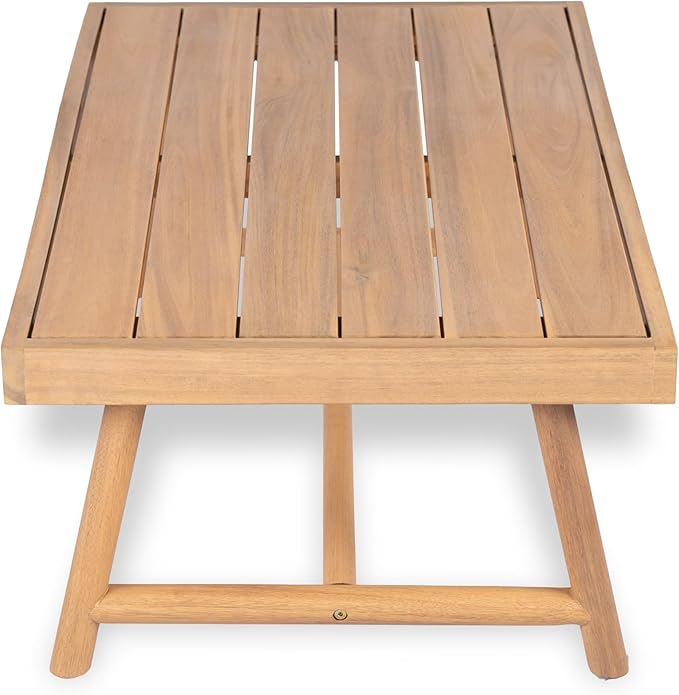 GDFStudio 35.5" Outdoor Acacia Wood Round Coffee Table Rustic Patio Coffee Table for Balcony Backyard Lawn Garden Seating Area, Teak