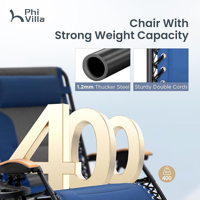 PHI VILLA XXL Oversized Padded Zero Gravity Chair, Foldable Patio Recliner - Photo 5